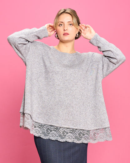 Soft Melange Sweater with Lace Details