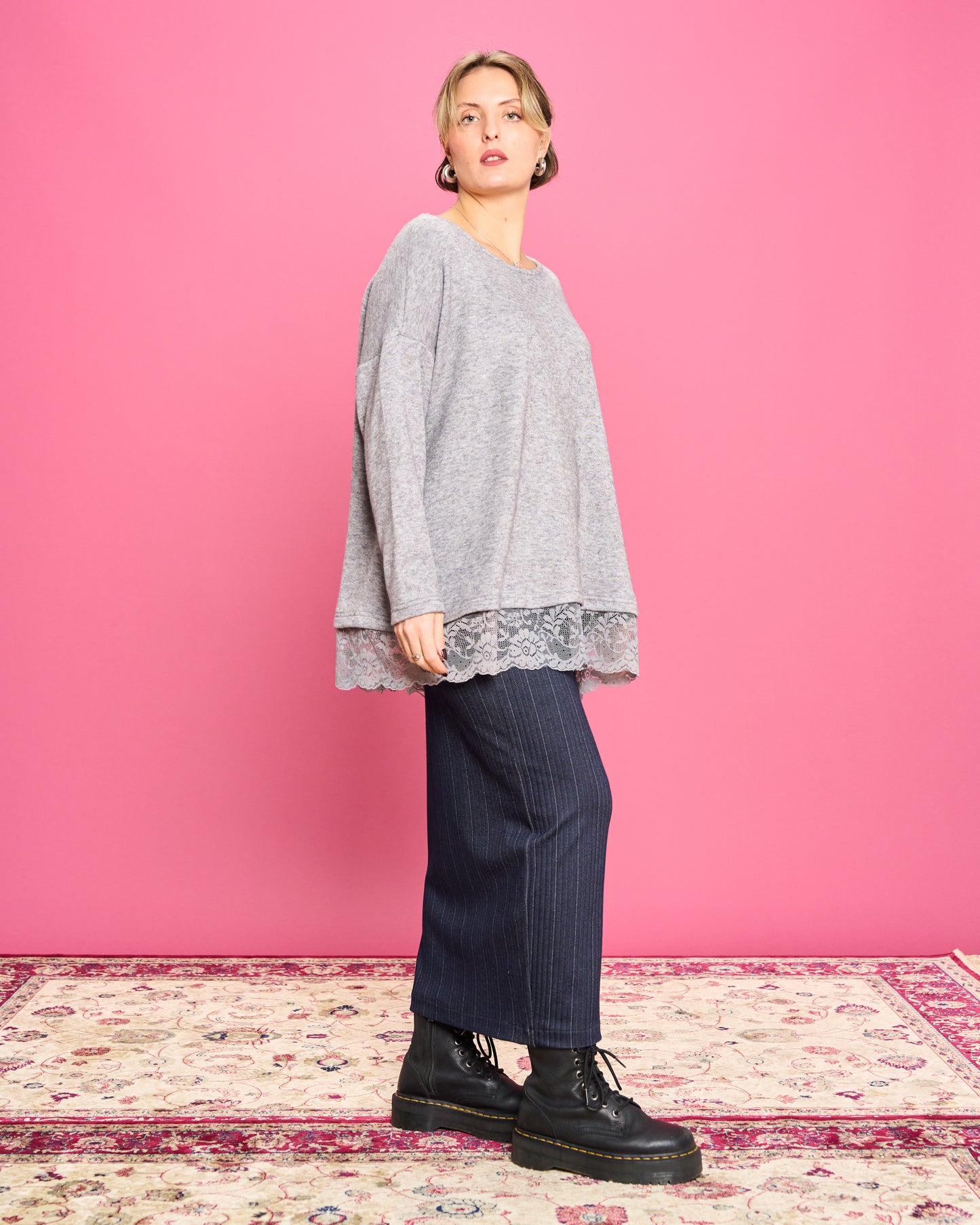 Soft Melange Sweater with Lace Details