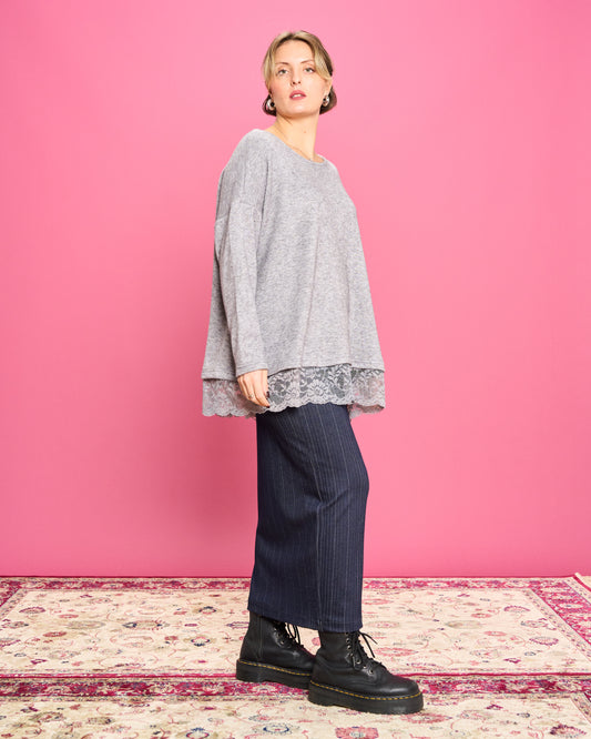 Soft Melange Sweater with Lace Details