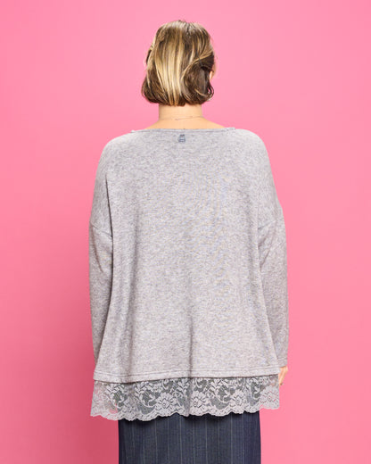 Soft Melange Sweater with Lace Details