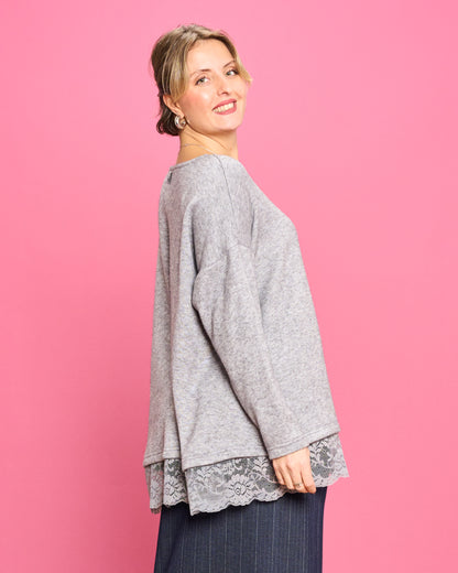 Soft Melange Sweater with Lace Details