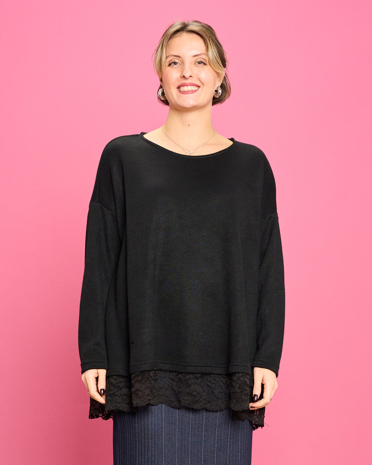 Soft Melange Sweater with Lace Details