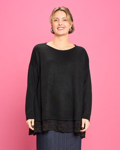Soft Melange Sweater with Lace Details