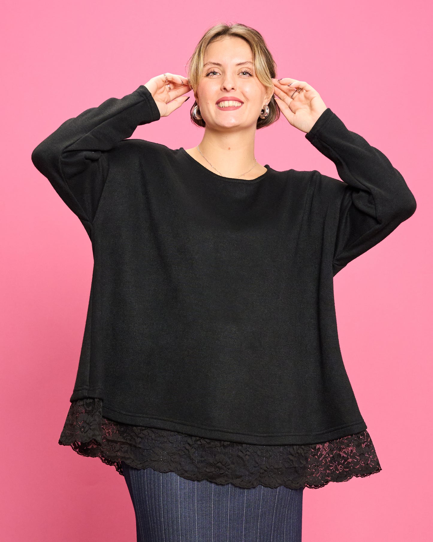 Soft Melange Sweater with Lace Details