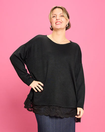 Soft Melange Sweater with Lace Details