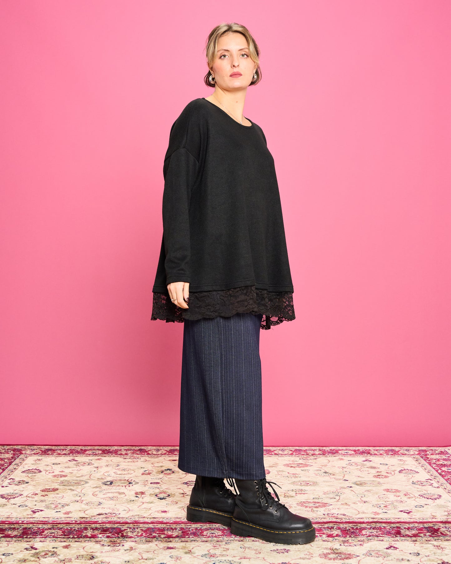 Soft Melange Sweater with Lace Details