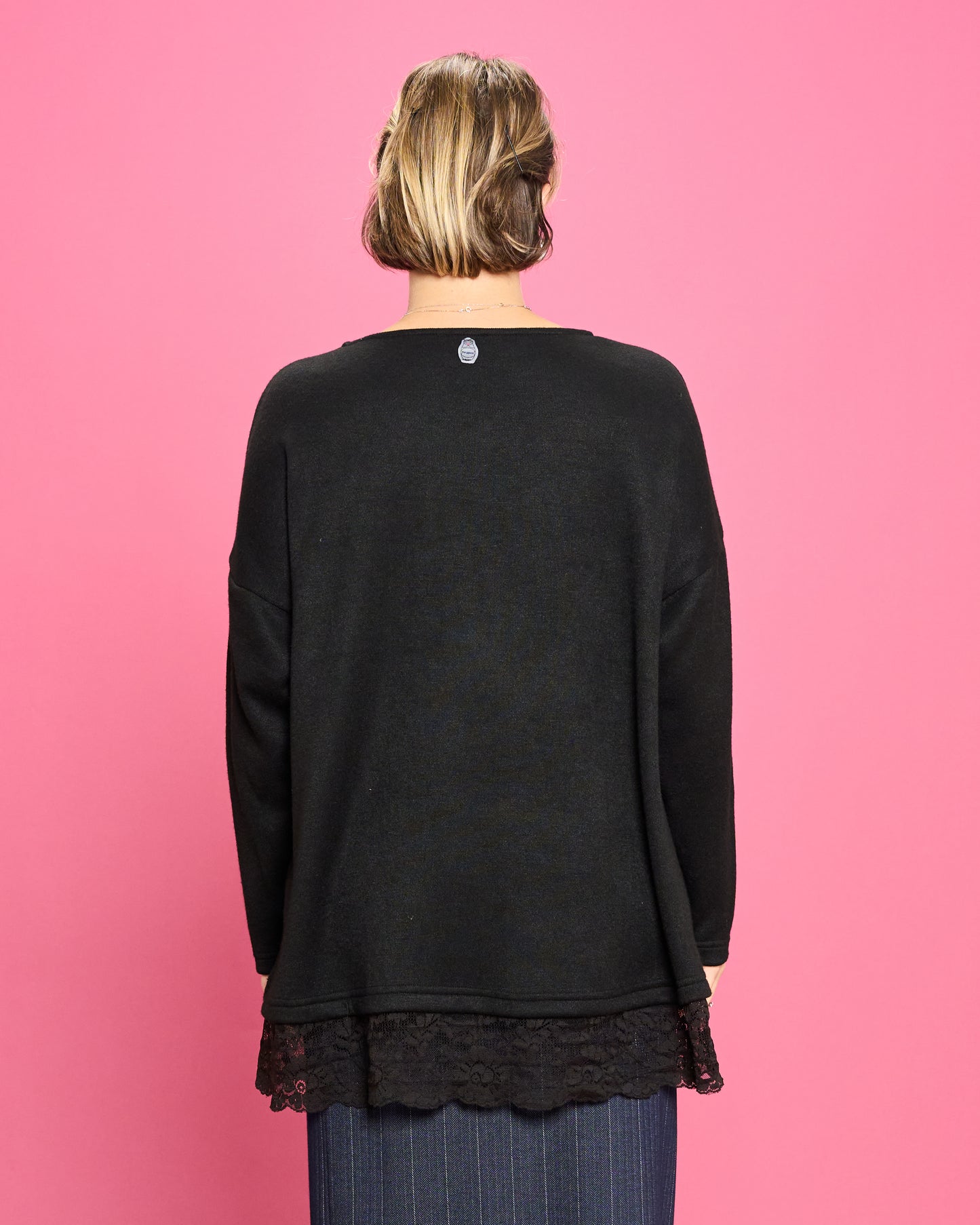 Soft Melange Sweater with Lace Details