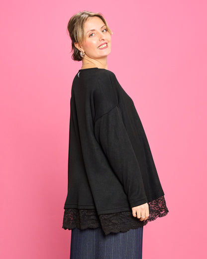 Soft Melange Sweater with Lace Details