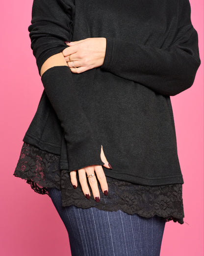 Soft Melange Sweater with Lace Details