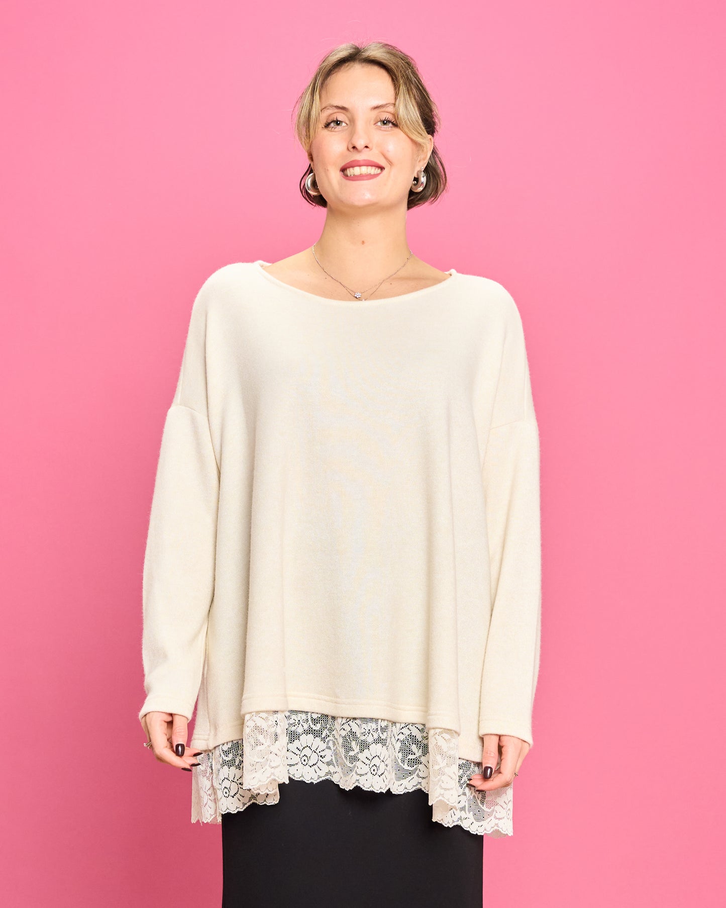 Soft Melange Sweater with Lace Details