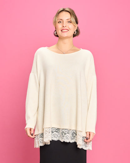 Soft Melange Sweater with Lace Details