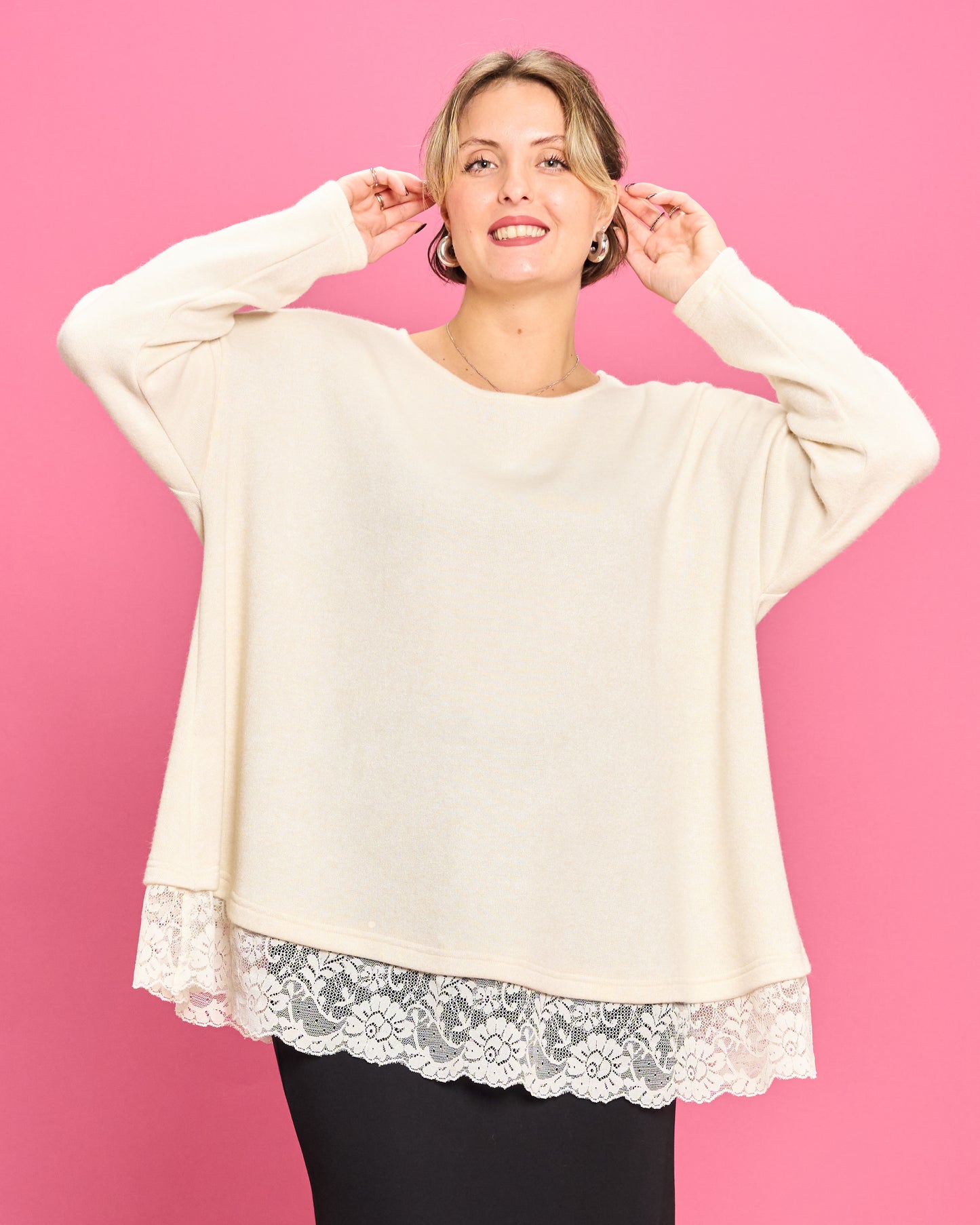 Soft Melange Sweater with Lace Details