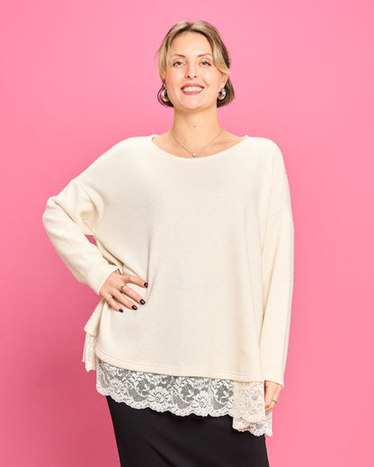 Soft Melange Sweater with Lace Details