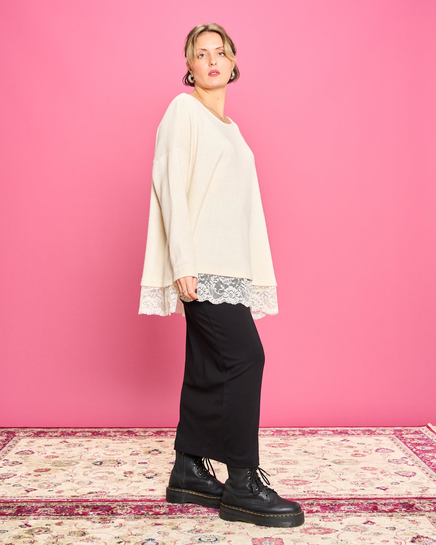 Soft Melange Sweater with Lace Details