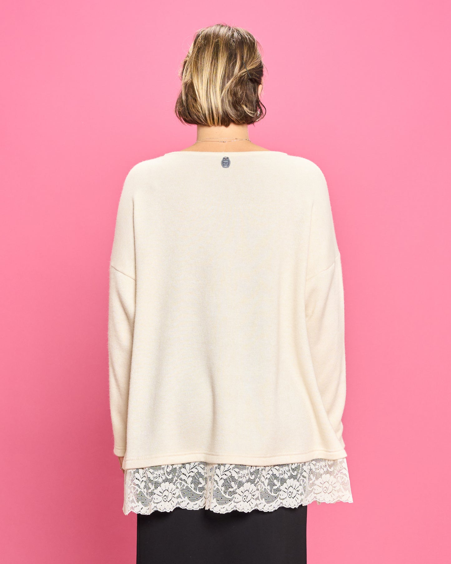 Soft Melange Sweater with Lace Details