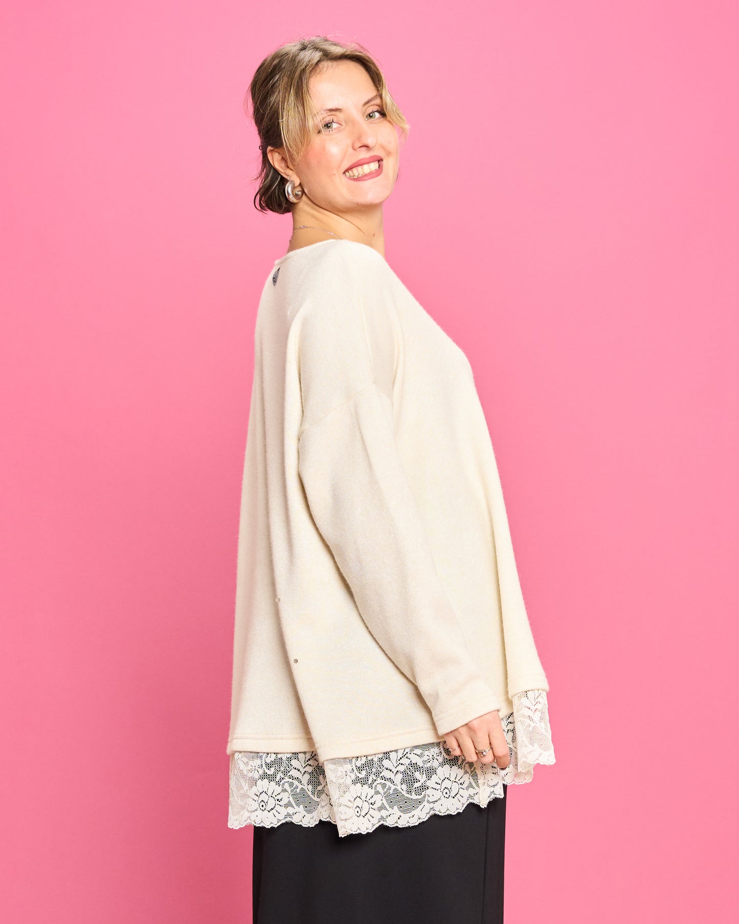 Soft Melange Sweater with Lace Details