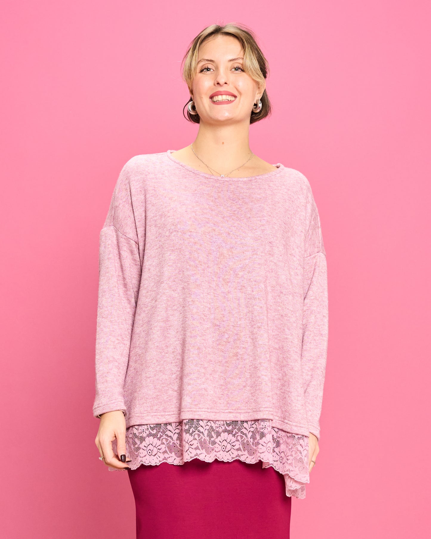 Soft Melange Sweater with Lace Details