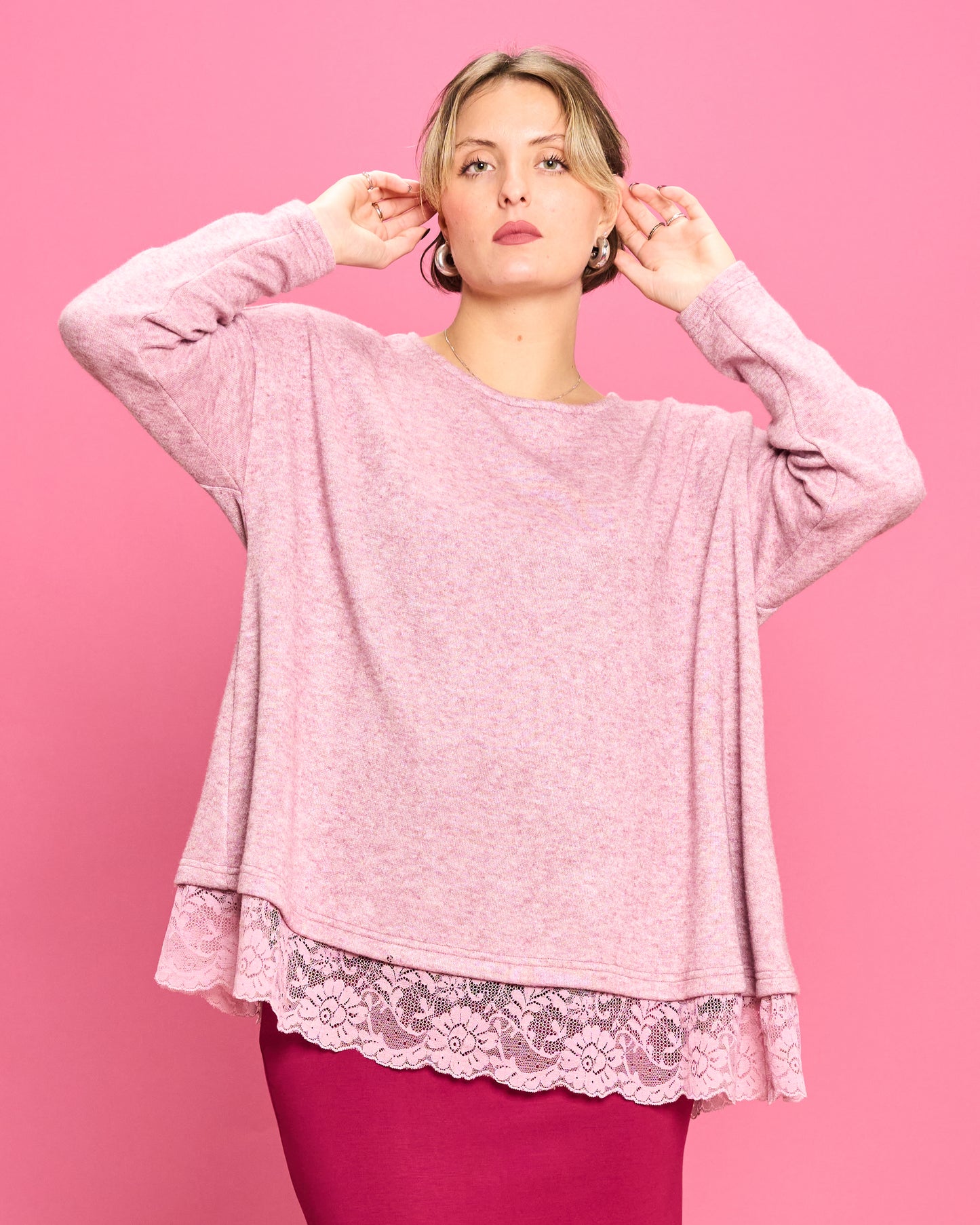 Soft Melange Sweater with Lace Details
