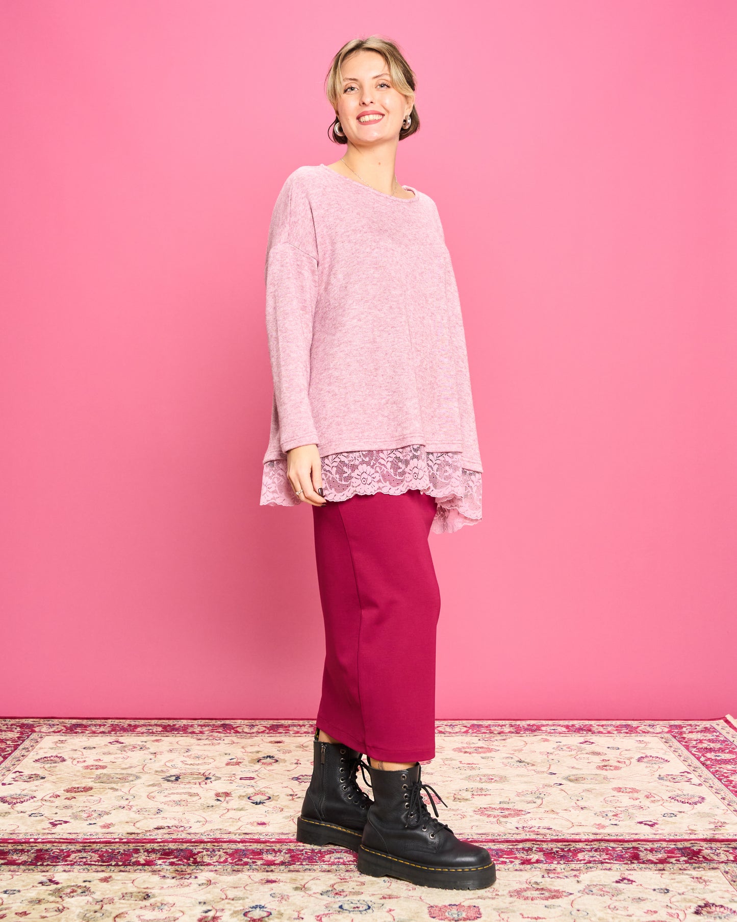 Soft Melange Sweater with Lace Details