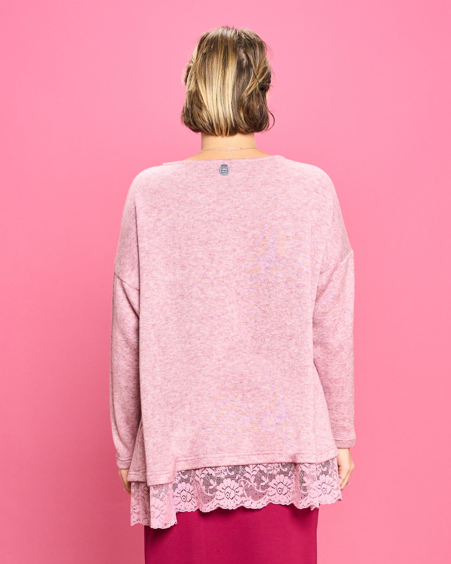 Soft Melange Sweater with Lace Details