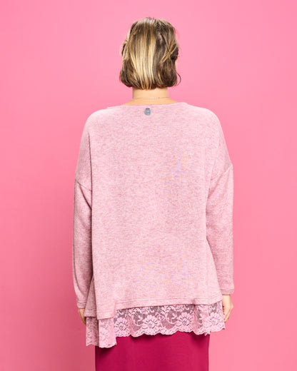 Soft Melange Sweater with Lace Details