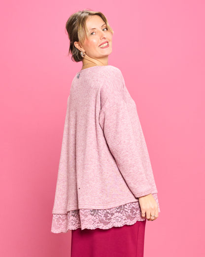 Soft Melange Sweater with Lace Details