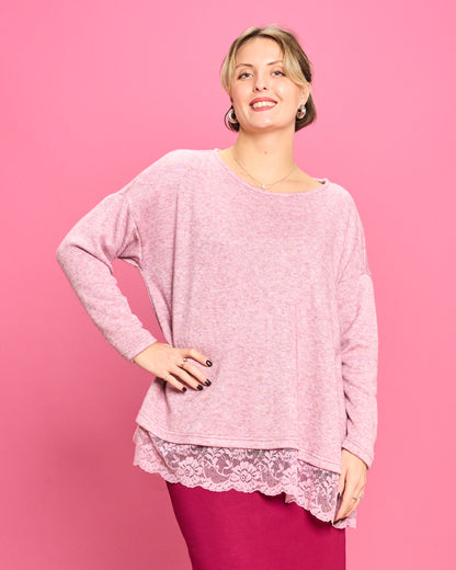 Soft Melange Sweater with Lace Details