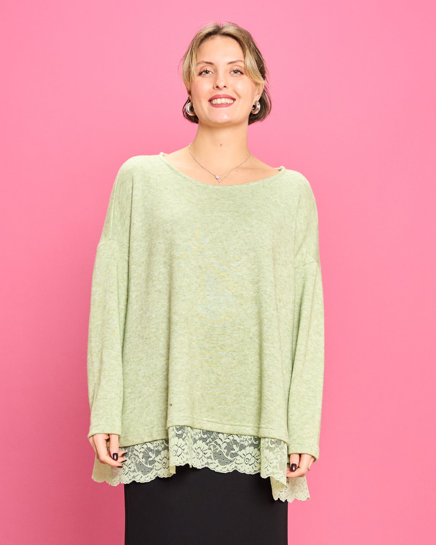 Soft Melange Sweater with Lace Details