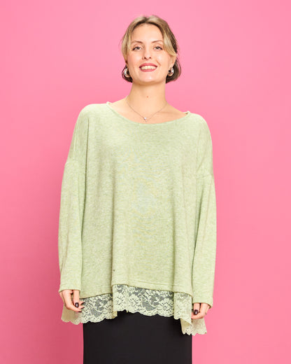 Soft Melange Sweater with Lace Details