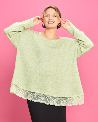 Soft Melange Sweater with Lace Details