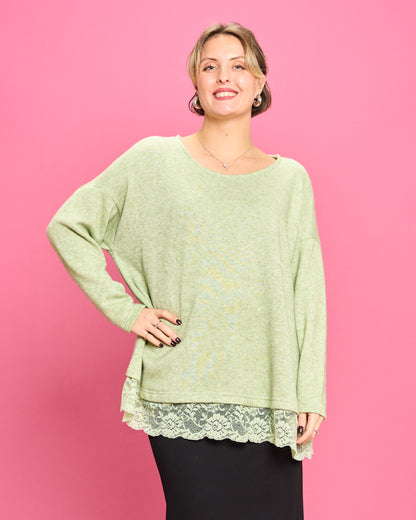 Soft Melange Sweater with Lace Details