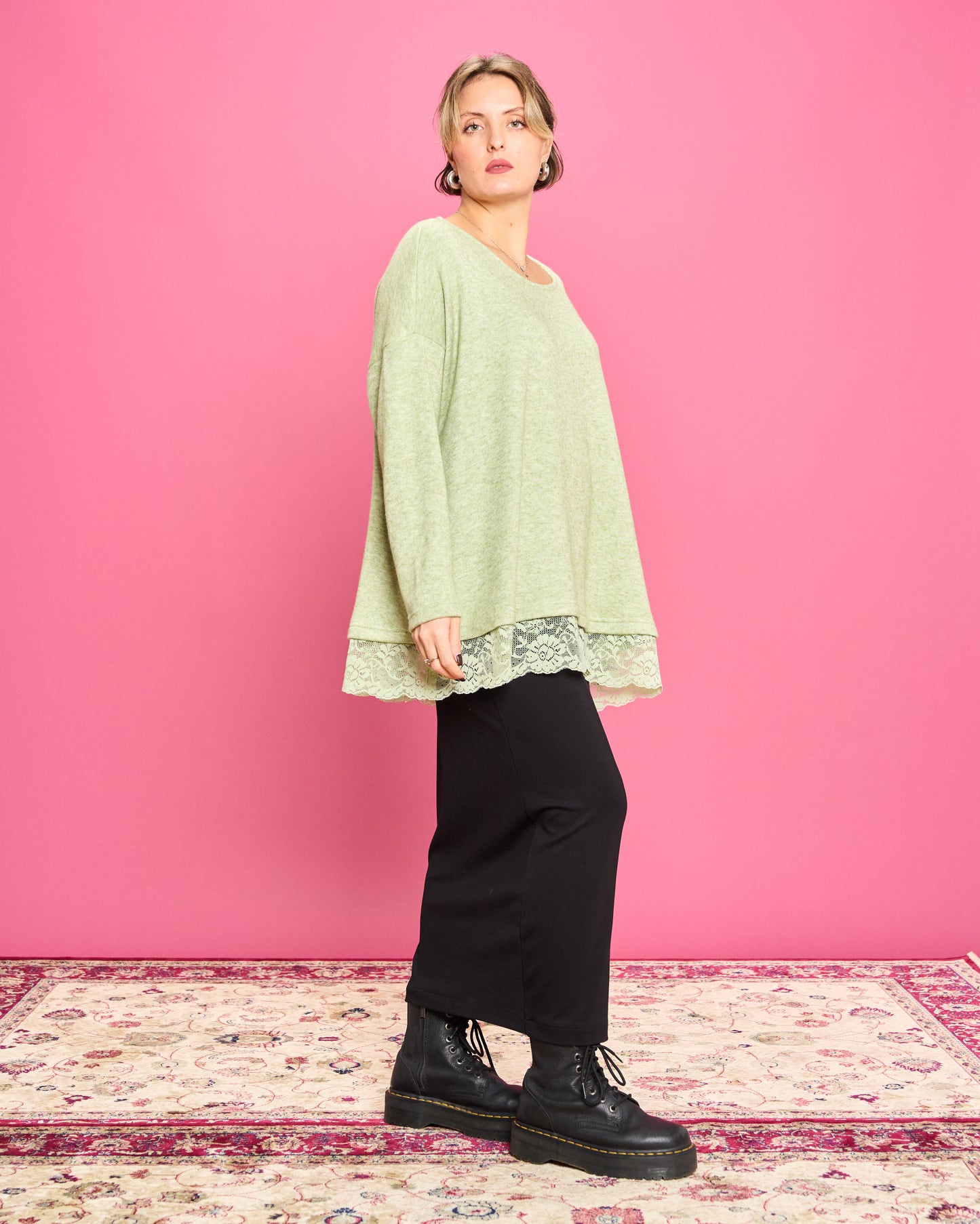 Soft Melange Sweater with Lace Details