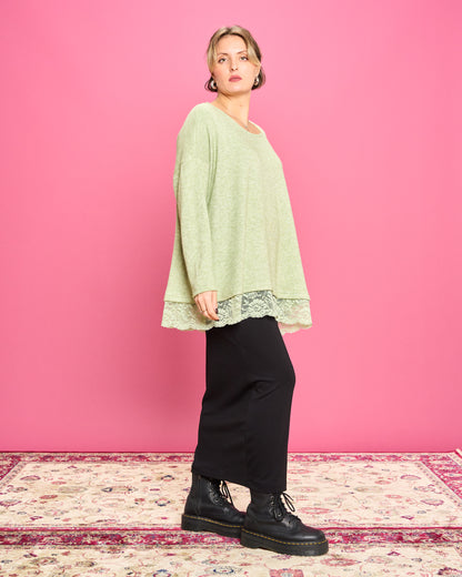 Soft Melange Sweater with Lace Details