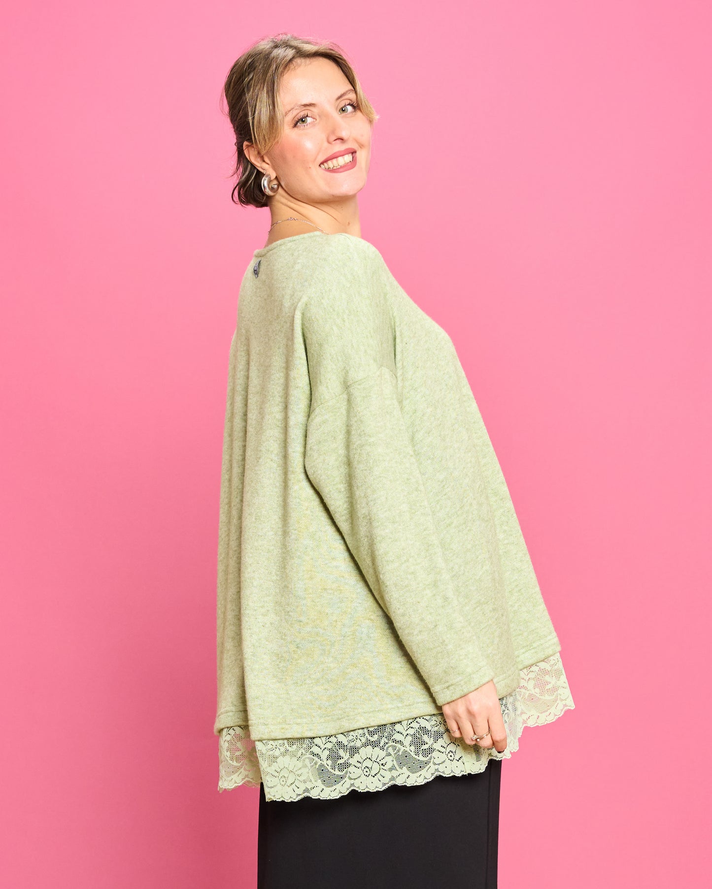 Soft Melange Sweater with Lace Details