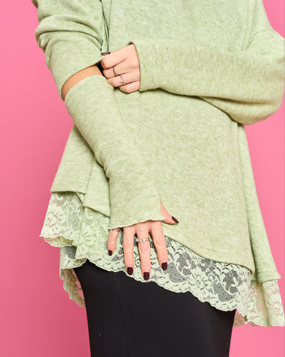 Soft Melange Sweater with Lace Details