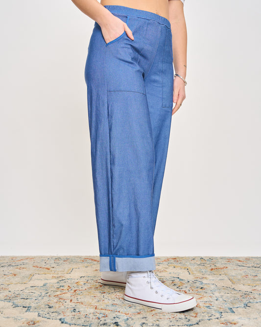 Stretch Denim Trousers with Edges