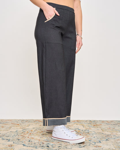 Pantalone in Denim Elasticizzato Bordato