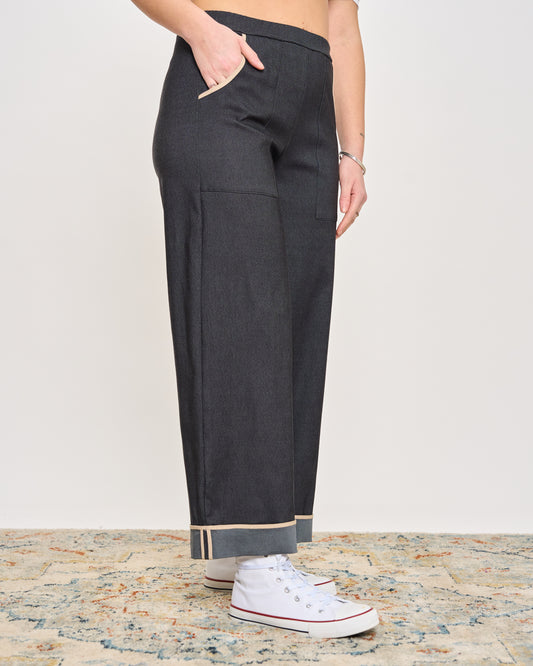 Pantalone in Denim Elasticizzato Bordato