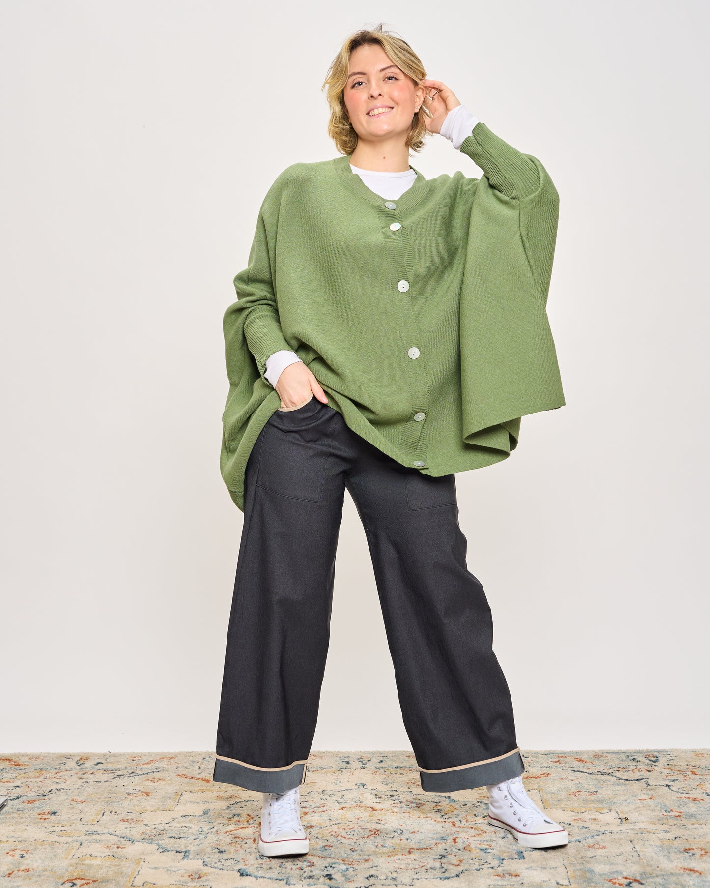 Pantalone in Denim Elasticizzato Bordato