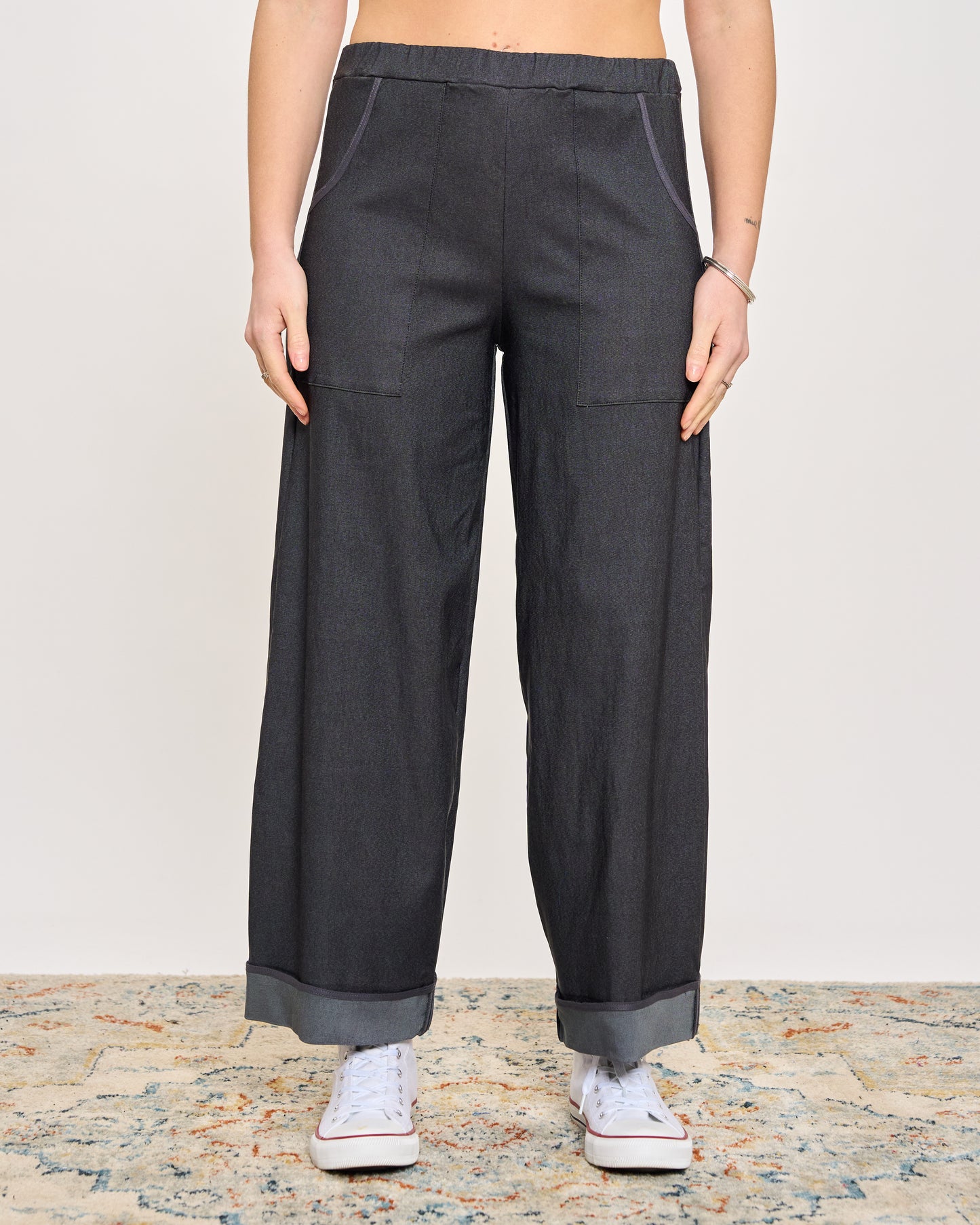 Pantalone in Denim Elasticizzato Bordato
