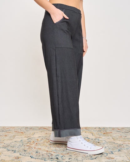 Pantalone in Denim Elasticizzato Bordato