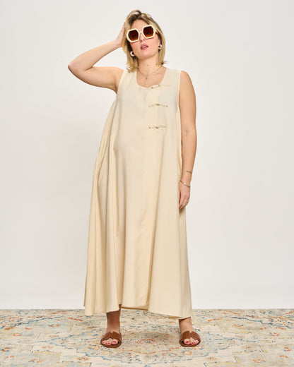 Sleeveless Dress with Frog Fastening