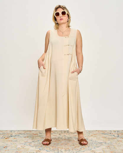 Sleeveless Dress with Frog Fastening