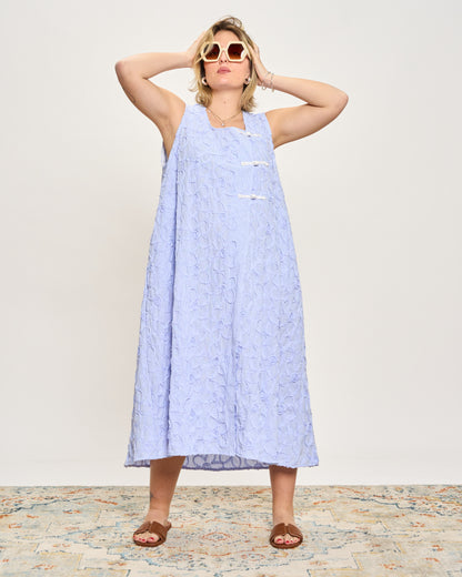 Striped Sleeveless Dress with Frog Fastening