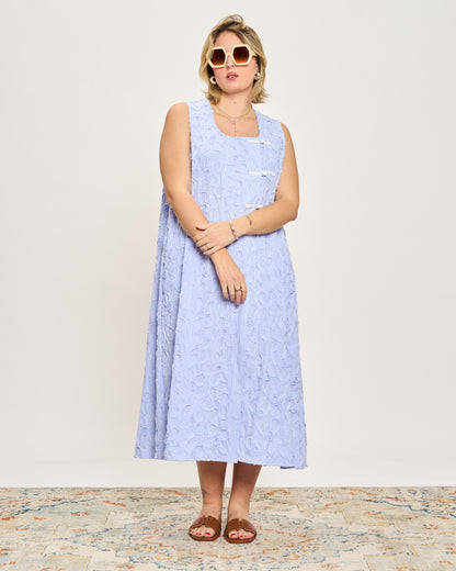 Striped Sleeveless Dress with Frog Fastening