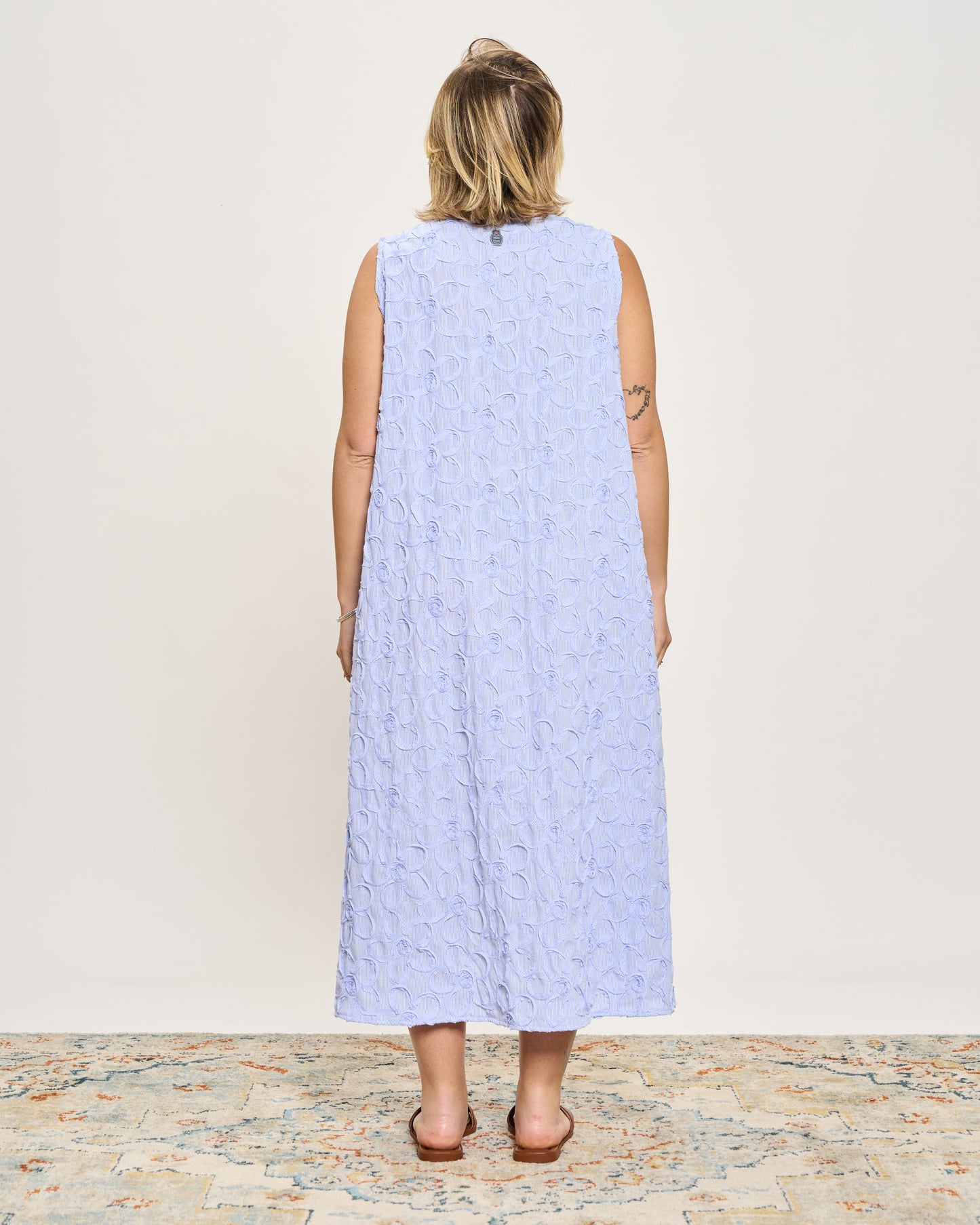 Striped Sleeveless Dress with Frog Fastening