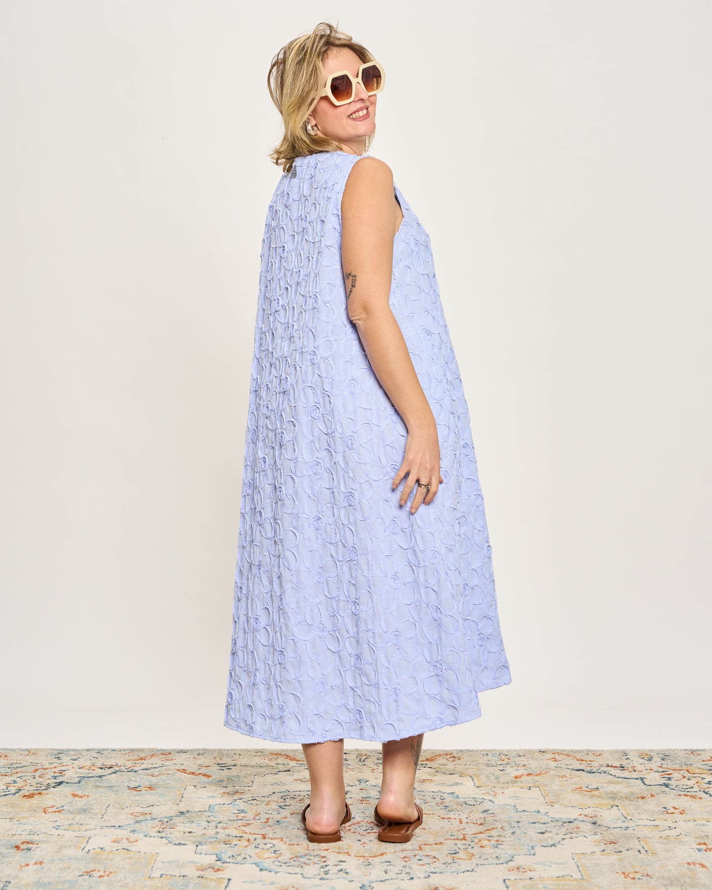 Striped Sleeveless Dress with Frog Fastening