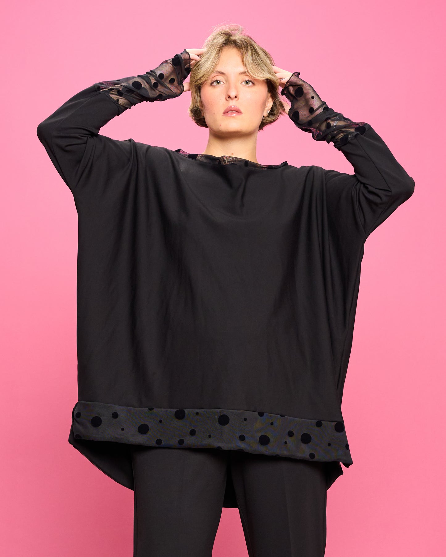 Maximaglia a Scatola con Dettagli in Tulle Devore