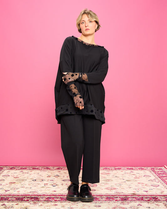 Maximaglia a Scatola con Dettagli in Tulle Devore