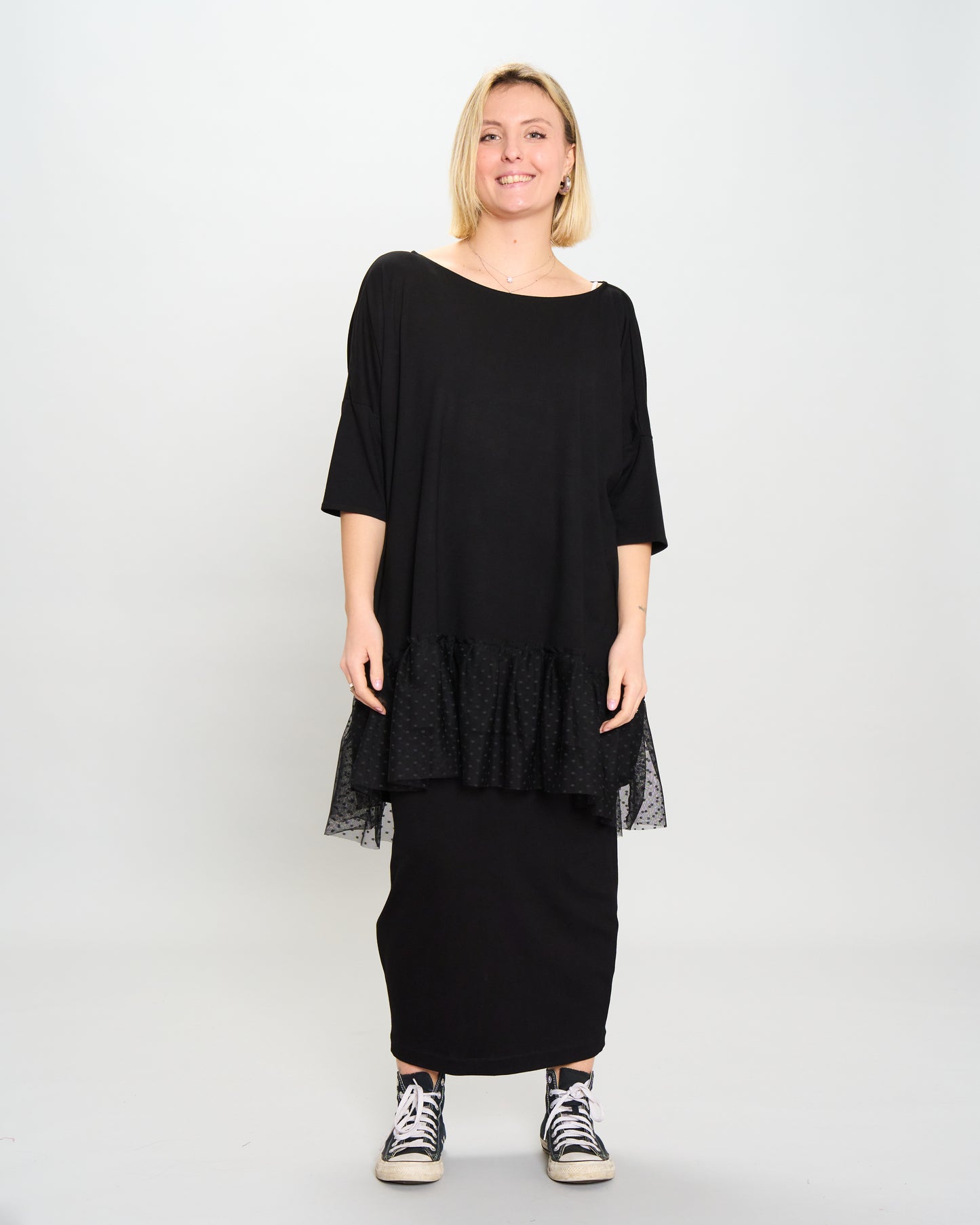 Box Maxi Dress with Tulle Details